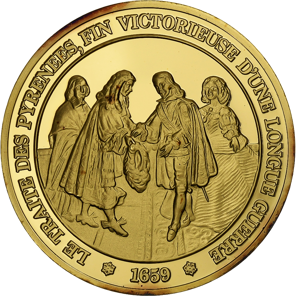 France, Medal, Traité des Pyrénees, Gold plated silver, L'Histoire de France