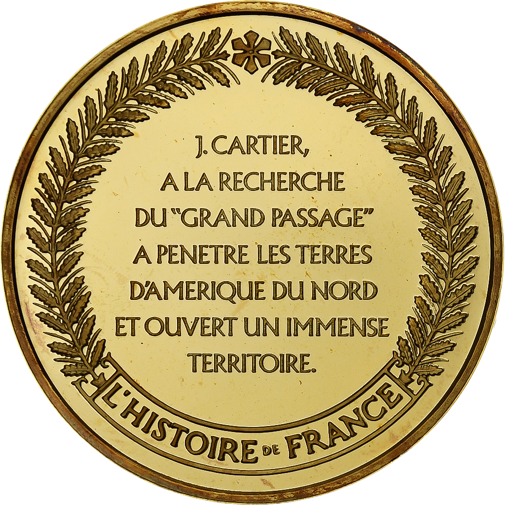 France, Médaille, Jacques Cartier, Gold plated silver, L'Histoire de France
