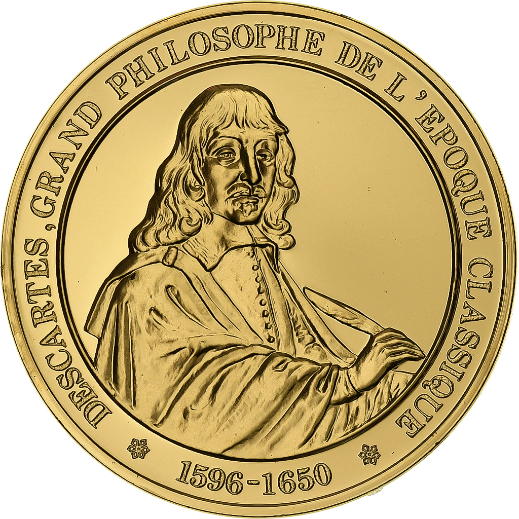 France, Medal, Descartes, Gold plated silver, L'Histoire de France, 