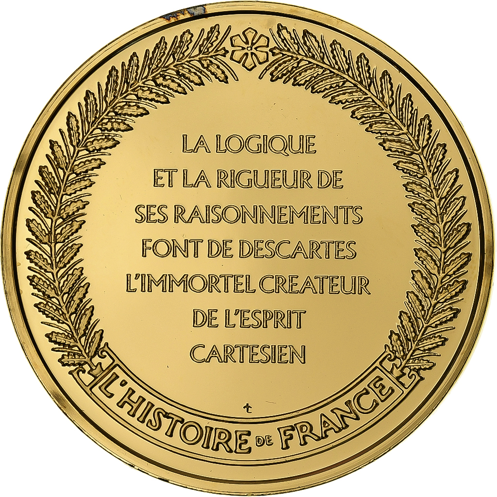 France, Medal, Descartes, Gold plated silver, L'Histoire de France, 