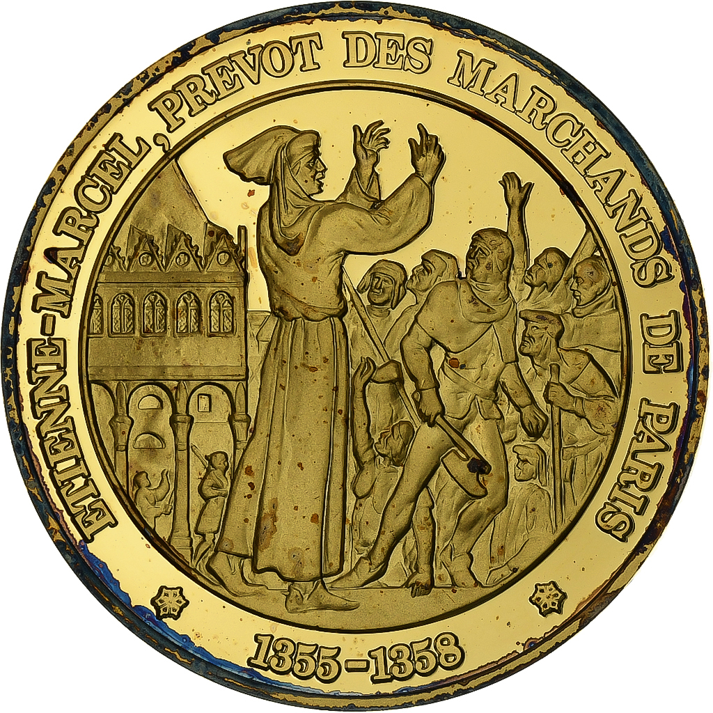 France, Medal, Etienne Marcel, Gold plated silver, L'Histoire de France, 