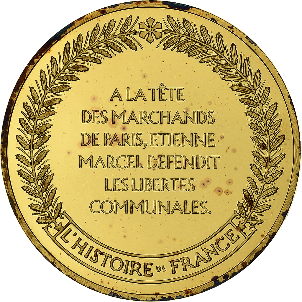 France, Medal, Etienne Marcel, Gold plated silver, L'Histoire de France, 