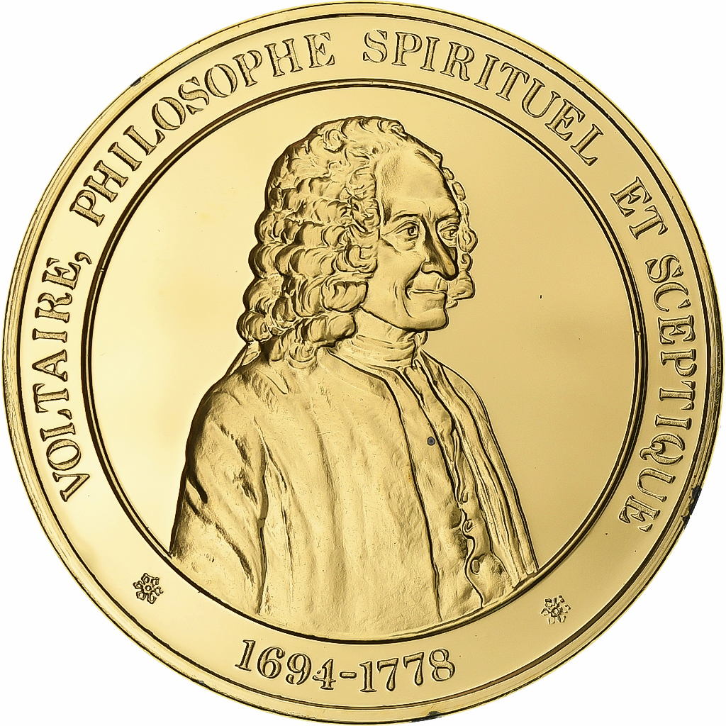 France, Medal, Voltaire, Gold plated silver, L'Histoire de France, 