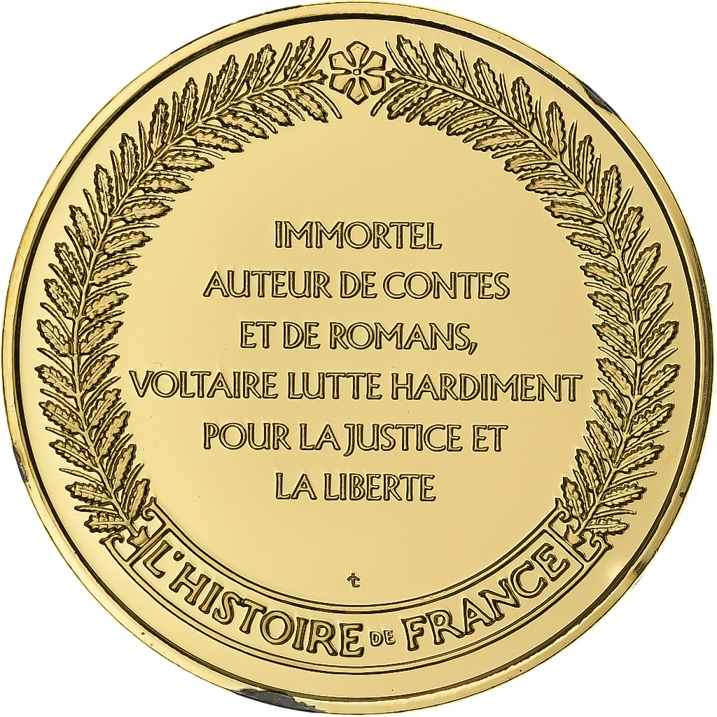 France, Medal, Voltaire, Gold plated silver, L'Histoire de France, 
