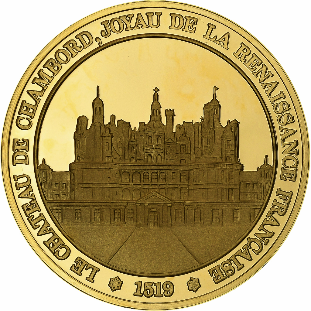France, Medal, Château de Chambord, Gold plated silver, L'Histoire de France