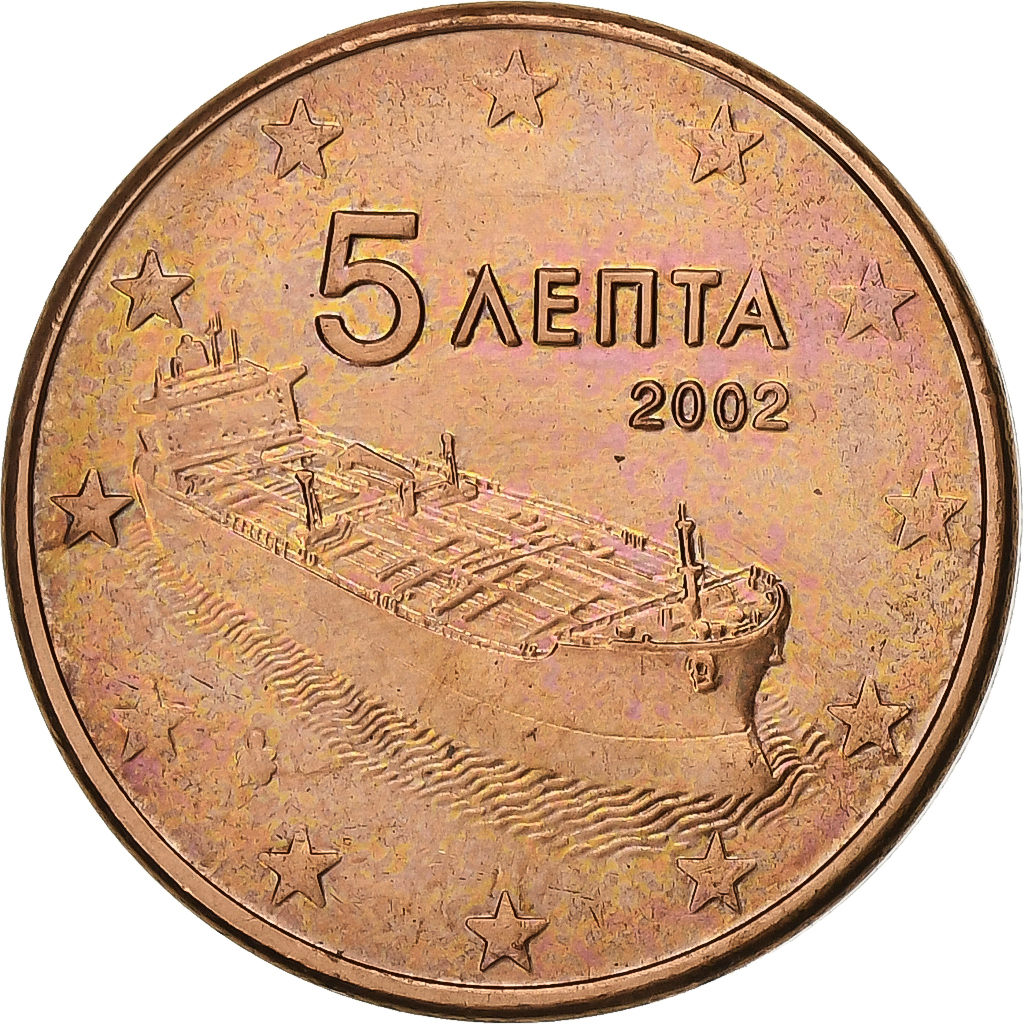 Griechenland, 5 Euro Cent, 2002, Athens, Copper Plated Steel, SS+