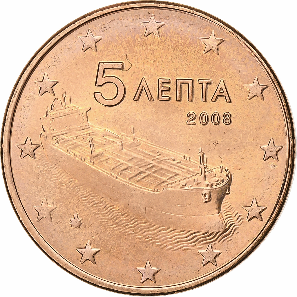 Griechenland, 5 Euro Cent, 2008, Athens, Copper Plated Steel, VZ+