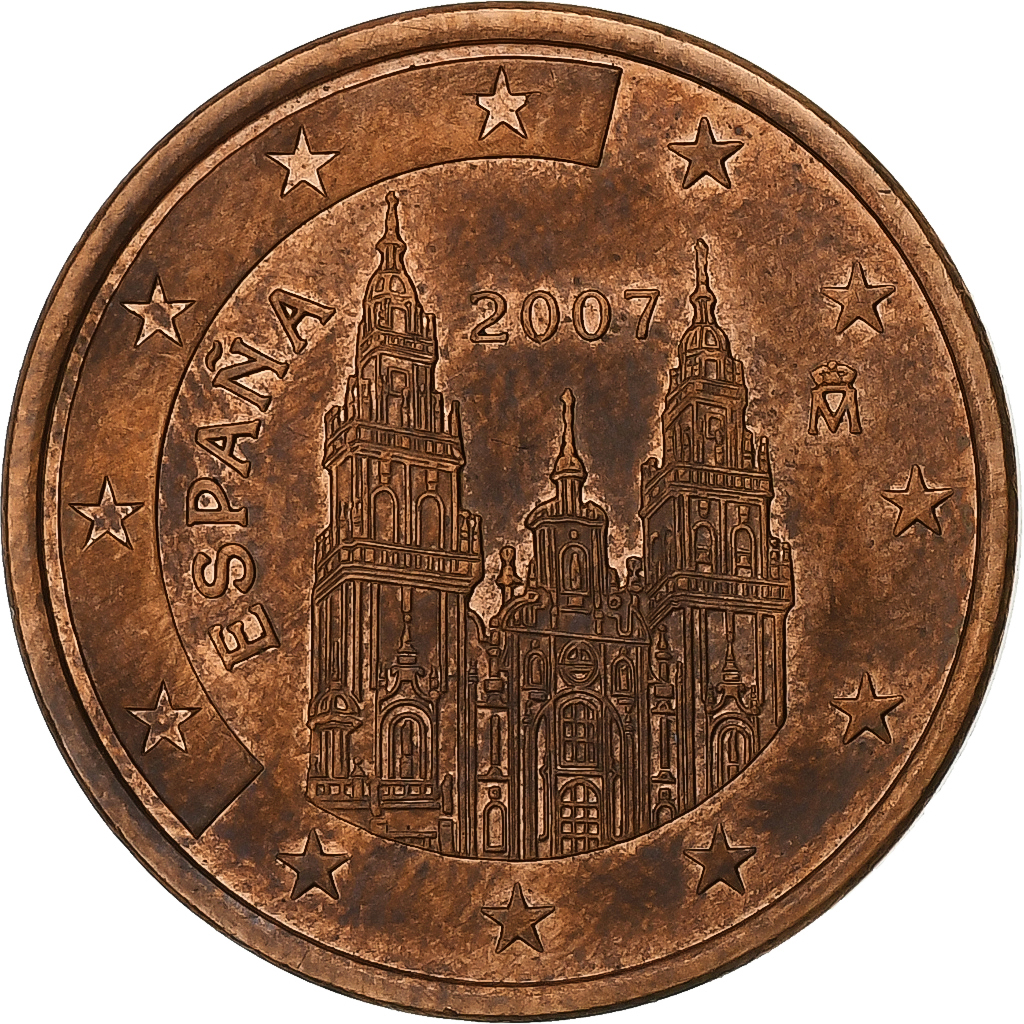 Spanien, 5 Euro Cent, 2007, Madrid, Copper Plated Steel, VZ