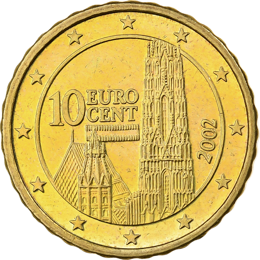 Österreich, 10 Euro Cent, 2002, Vienna, Nordic gold, VZ+