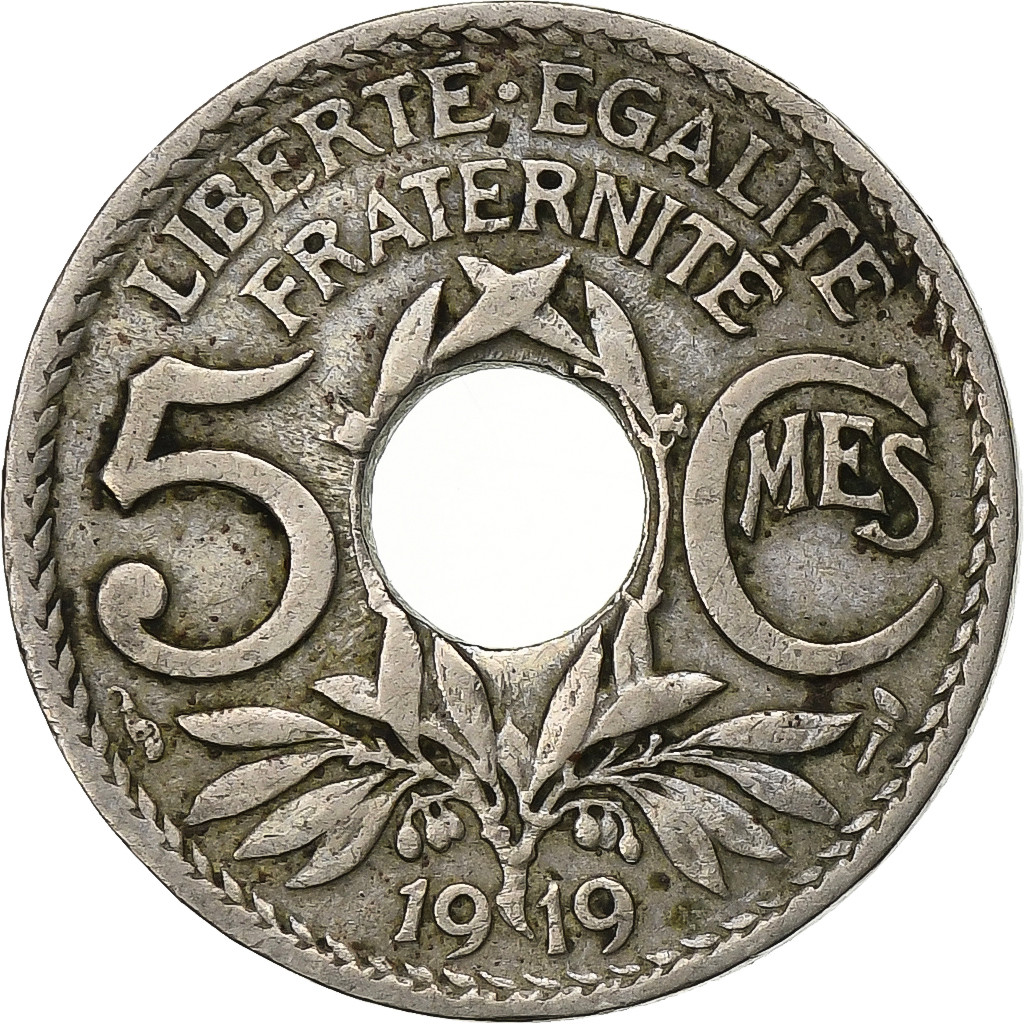 France, 5 Centimes, Lindauer, 1919, Paris, Copper-nickel, 