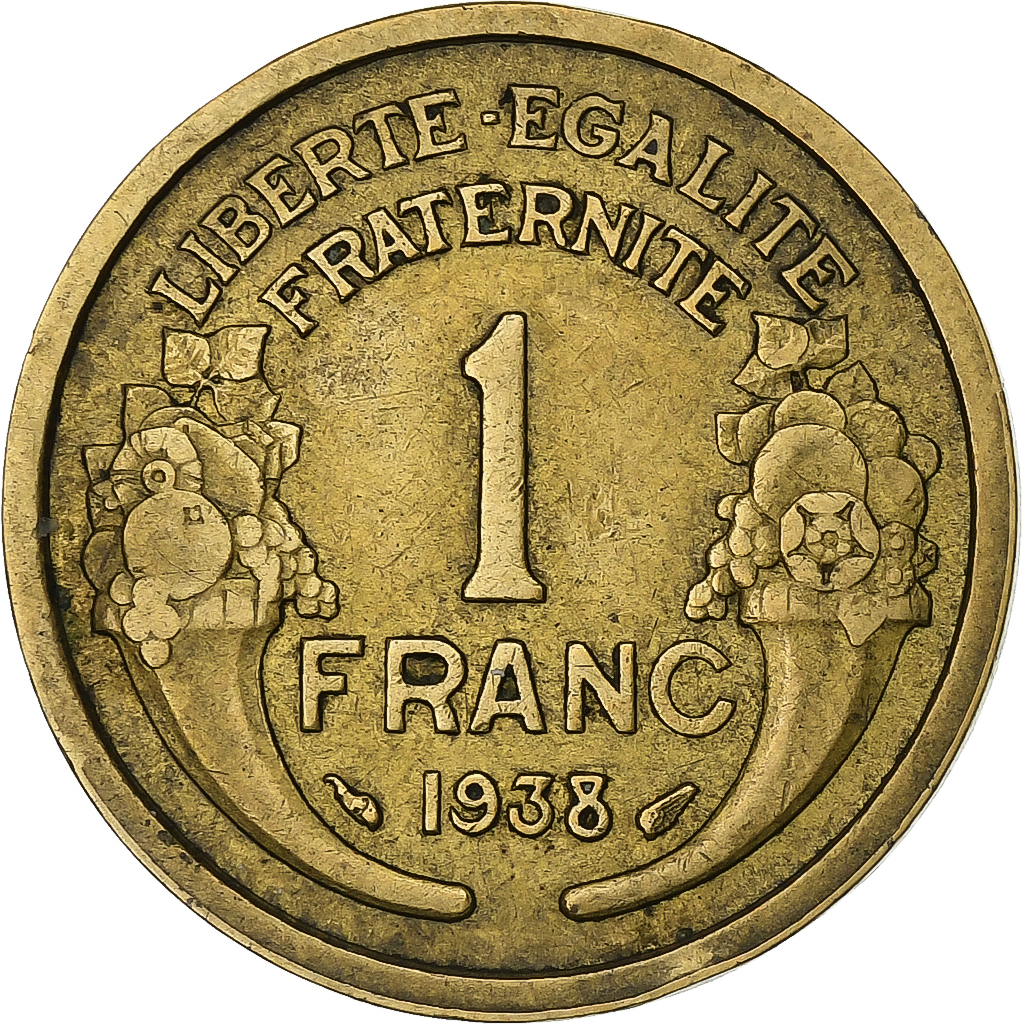 France, Franc, Morlon, 1938, Paris, Aluminum-Bronze, , Gadoury:470