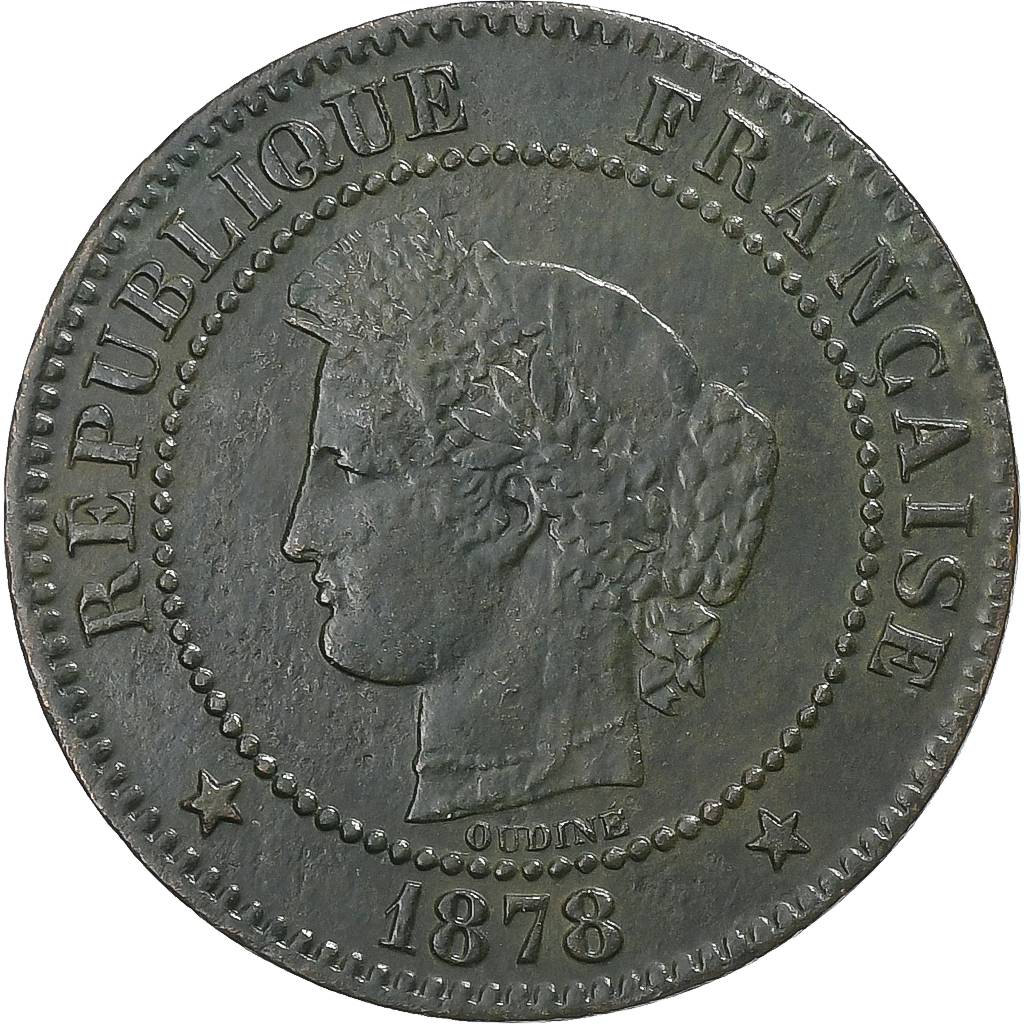 France, 2 Centimes, Cérès, 1878, Bordeaux, Bronze, , Gadoury:105