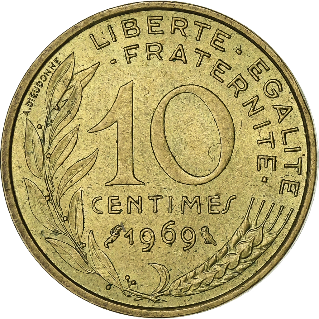 France, 10 Centimes, Marianne, 1969, Paris, Aluminum-Bronze, 