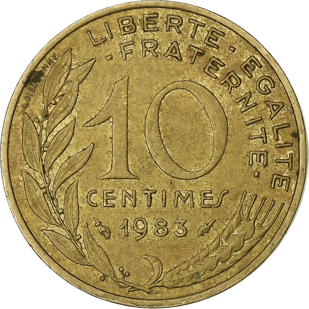 France, 10 Centimes, Marianne, 1983, Paris, Aluminum-Bronze, 