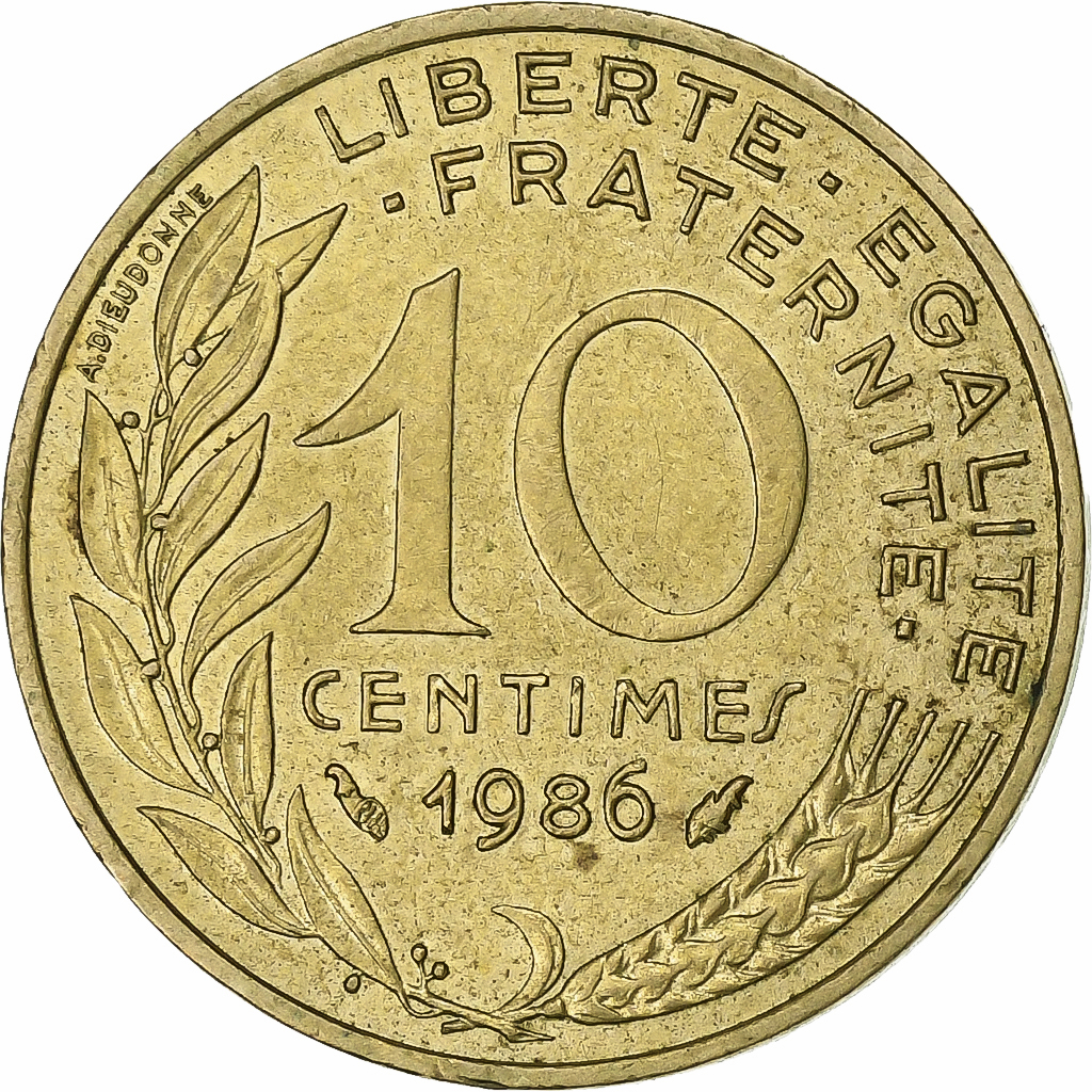 France, 10 Centimes, Marianne, 1986, Paris, Aluminum-Bronze, 