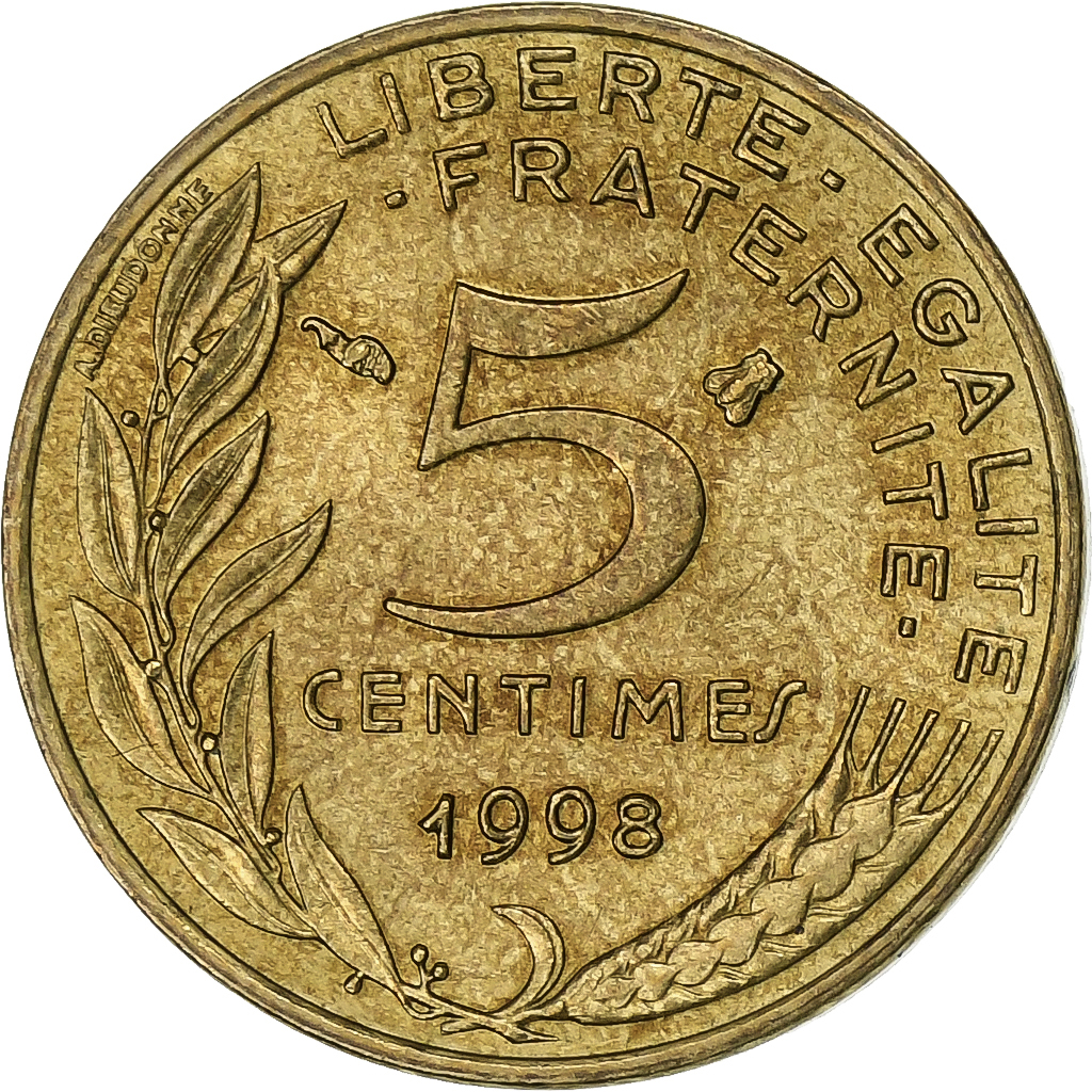 France, 5 Centimes, Marianne, 1998, Paris, Aluminum-Bronze, 
