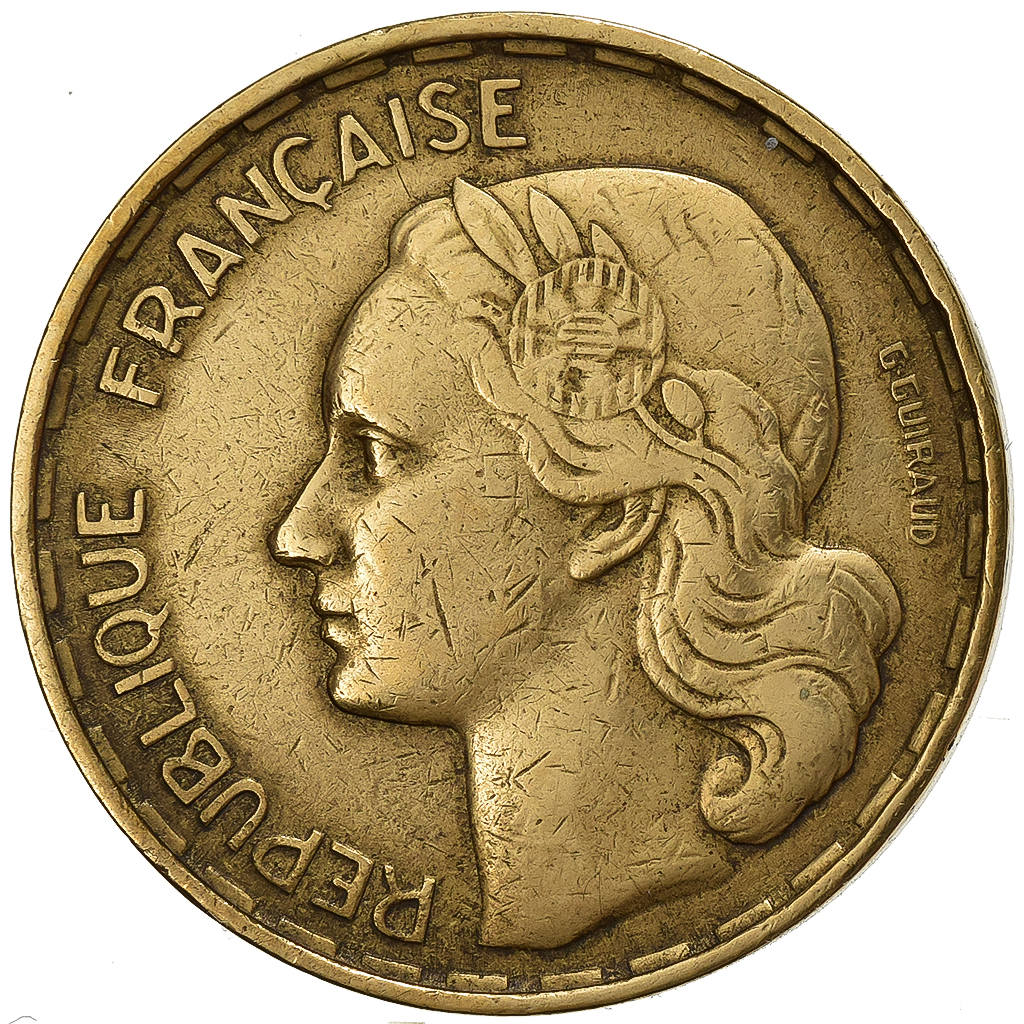 France, 50 Francs, Guiraud, 1954, Beaumont - Le Roger, Aluminum-Bronze