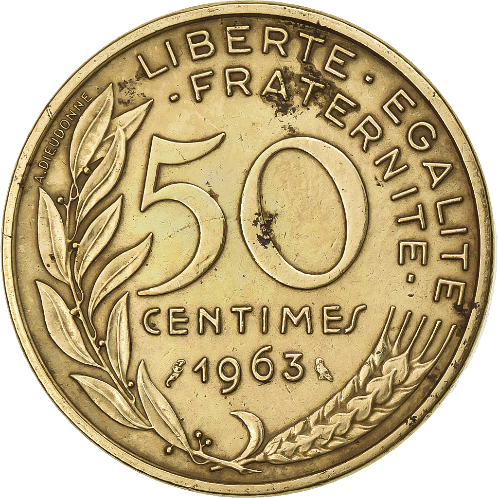 France, 50 Centimes, Marianne, 1963, Paris, Aluminum-Bronze, 