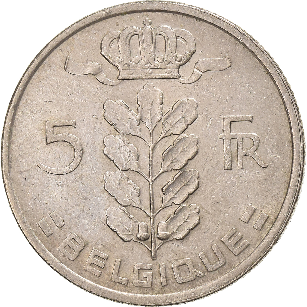Belgium, 5 Francs, 1975, Copper-nickel, , KM:135.1