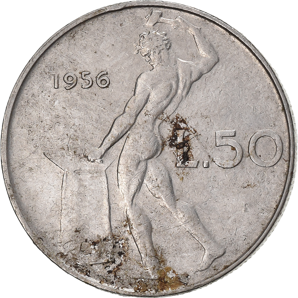 Italy, 50 Lire, 1956, Rome, Stainless Steel, , KM:95.1