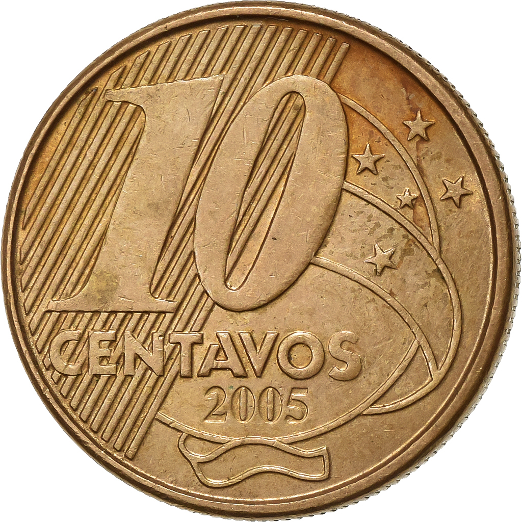 Brazil, 10 Centavos, 2005, Bronze Plated Steel, , KM:649.2
