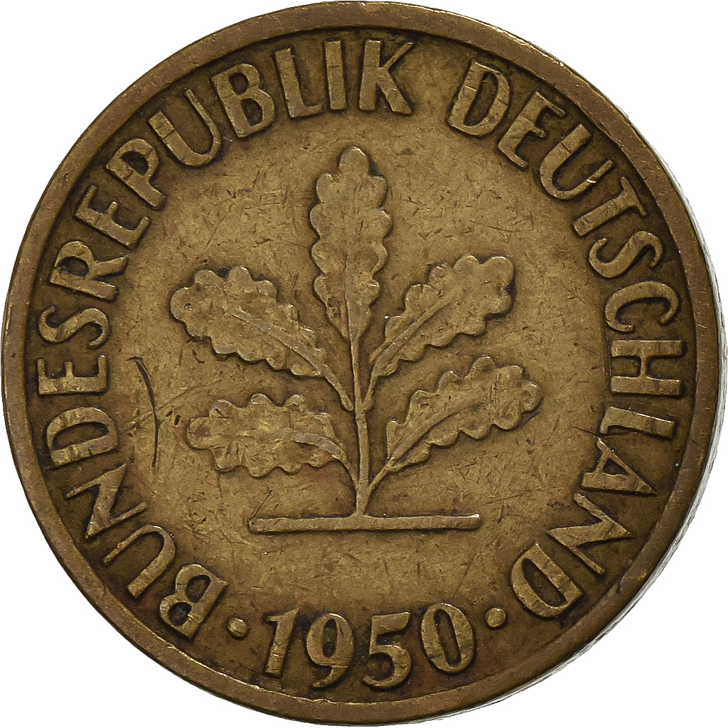 GERMANY - FEDERAL REPUBLIC, 5 Pfennig, 1950, Hambourg, Brass Clad Steel