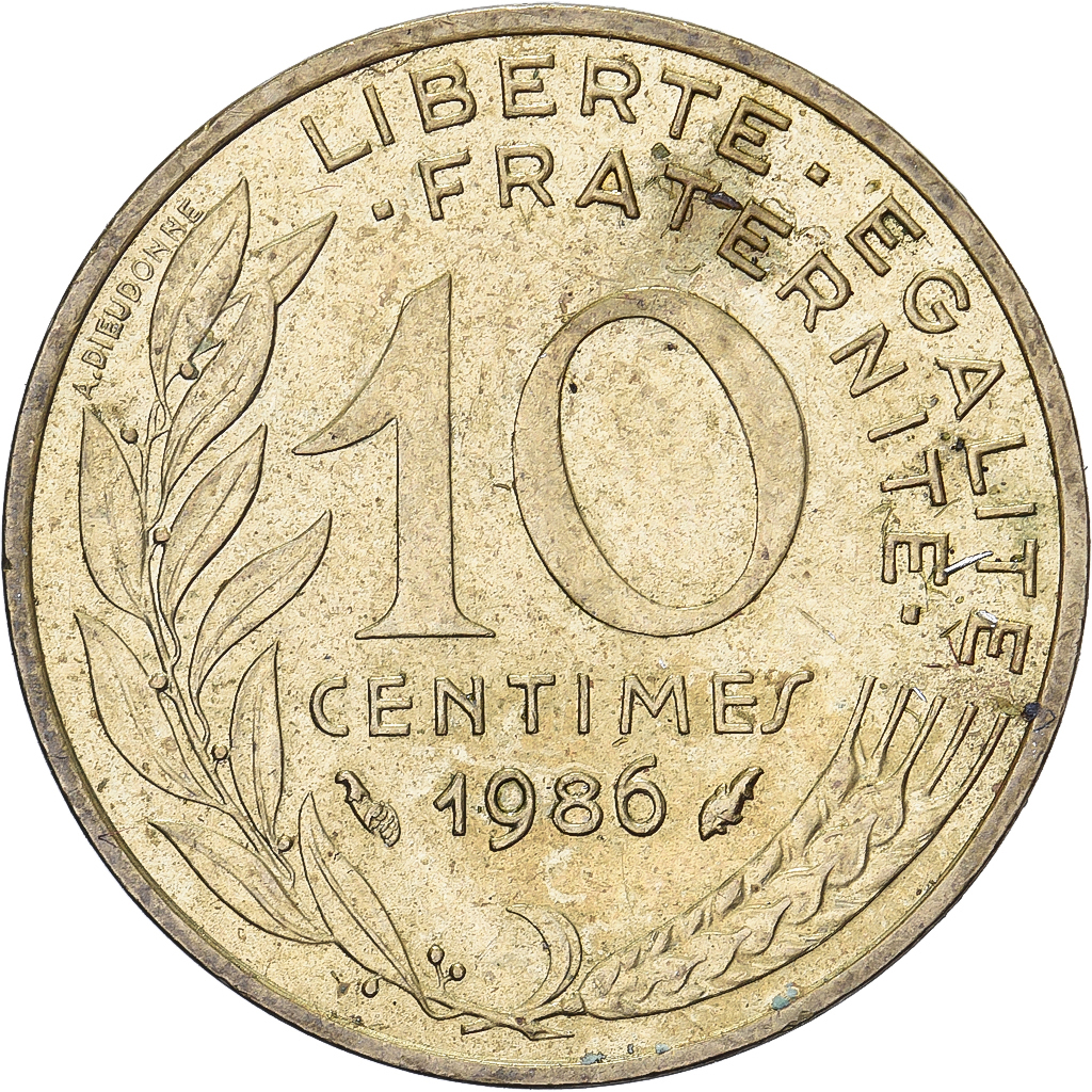 France, 10 Centimes, Marianne, 1986, Paris, Aluminum-Bronze, 