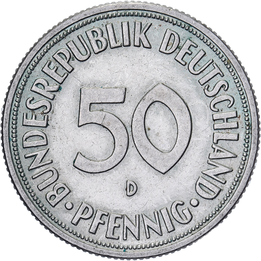Federal Republic of Germany, 50 Pfennig, 1970, Munich, Copper-nickel, 