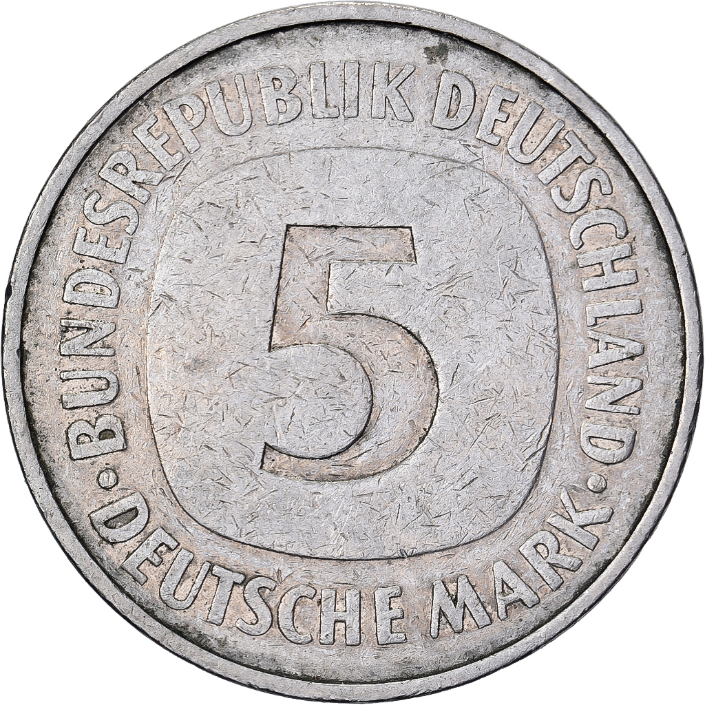 Federal Republic of Germany, 5 Mark, 1975, Hambourg, Copper-Nickel Clad Nickel