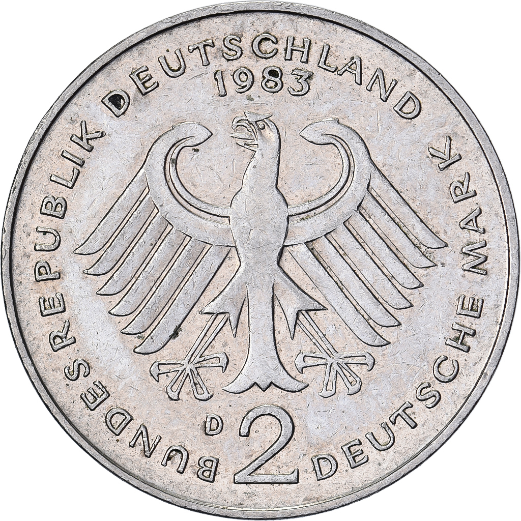 Federal Republic of Germany, 2 Mark, 1983, Munich, Copper-Nickel Clad Nickel