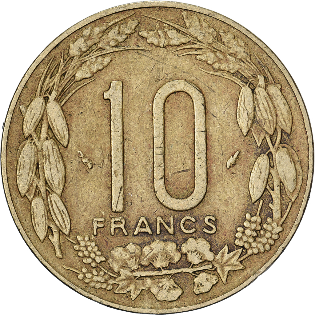 Central African States, 10 Francs, 1985, Paris, Aluminum-Bronze, , KM:9