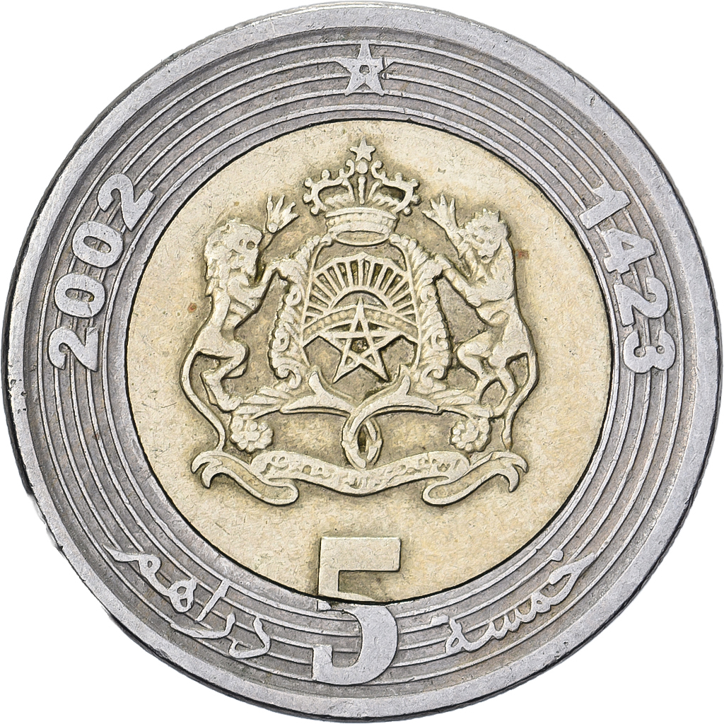 Morocco, Mohammed VI, 5 Dirhams, 2002/AH1423, Paris, Bi-Metallic, 