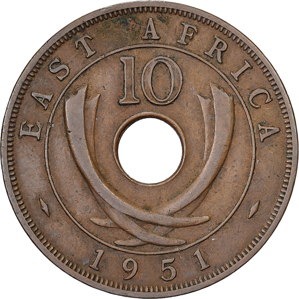 British East Africa, George VI, 10 Cents, 1951, Bronze, , KM:34