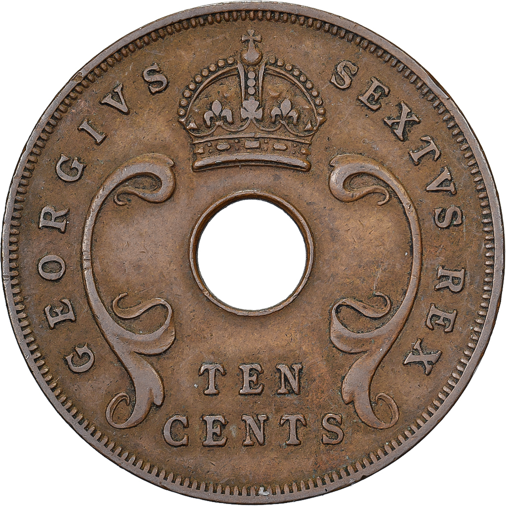 British East Africa, George VI, 10 Cents, 1951, Bronze, , KM:34