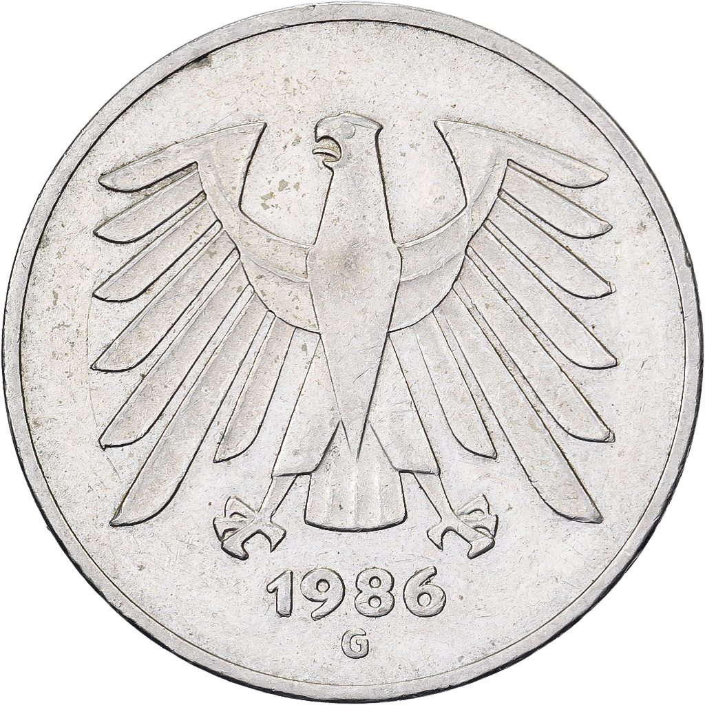 Federal Republic of Germany, 5 Mark, 1986, Karlsruhe, Copper-Nickel Clad Nickel