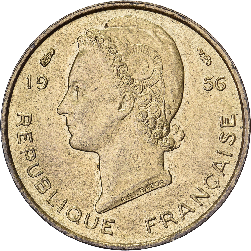 French West Africa, 5 Francs, 1956, Aluminum-Bronze, , KM:5