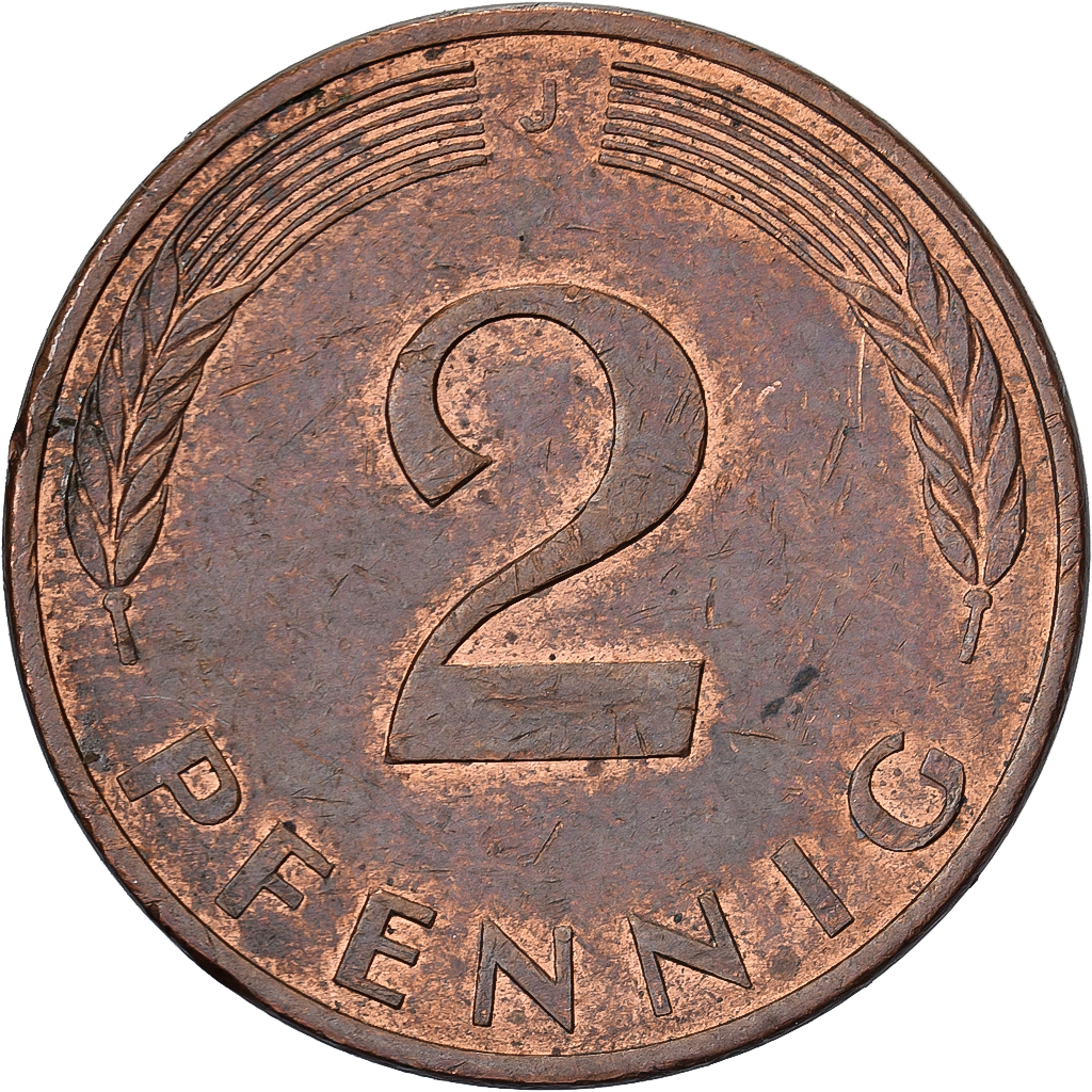 Federal Republic of Germany, 2 Pfennig, 1981, Hambourg, Copper Plated Steel
