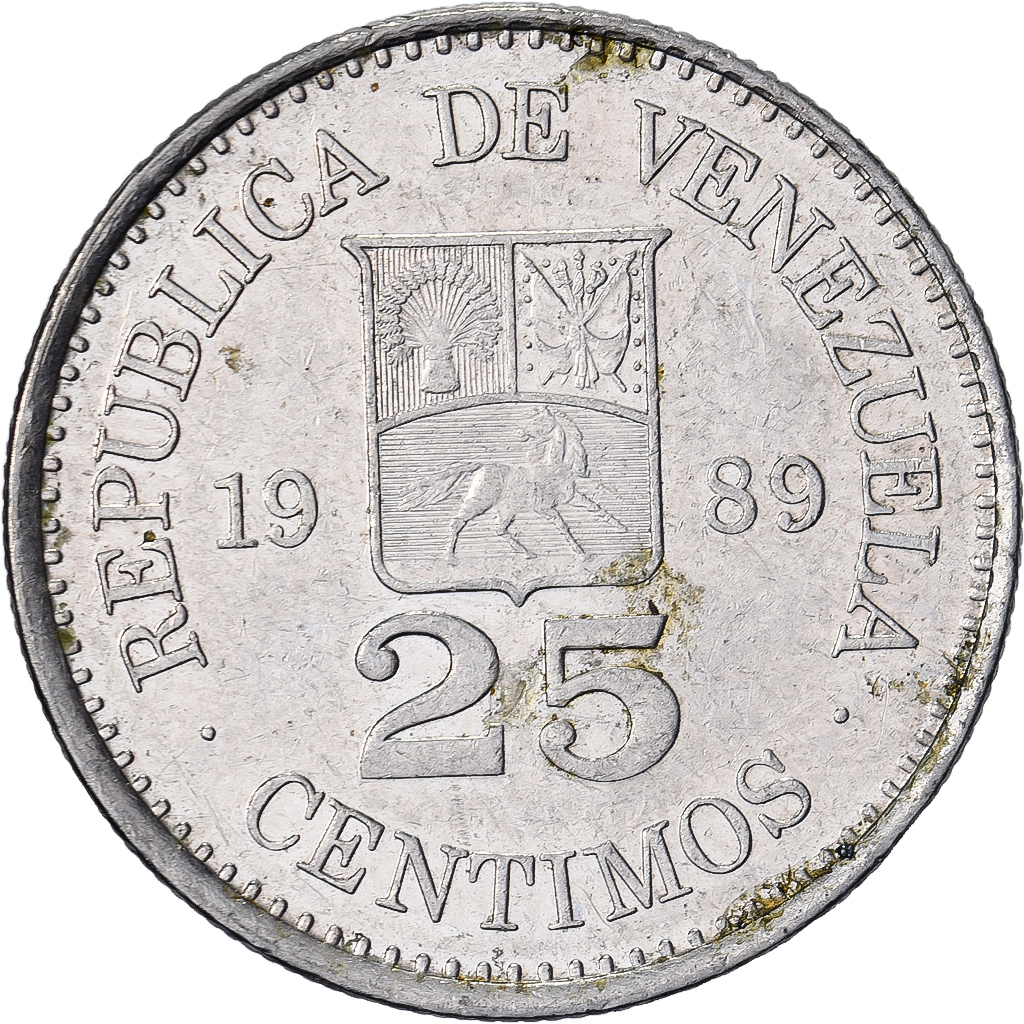 Venezuela, 25 Centimos, 1989, Nickel Clad Steel, , KM:50a