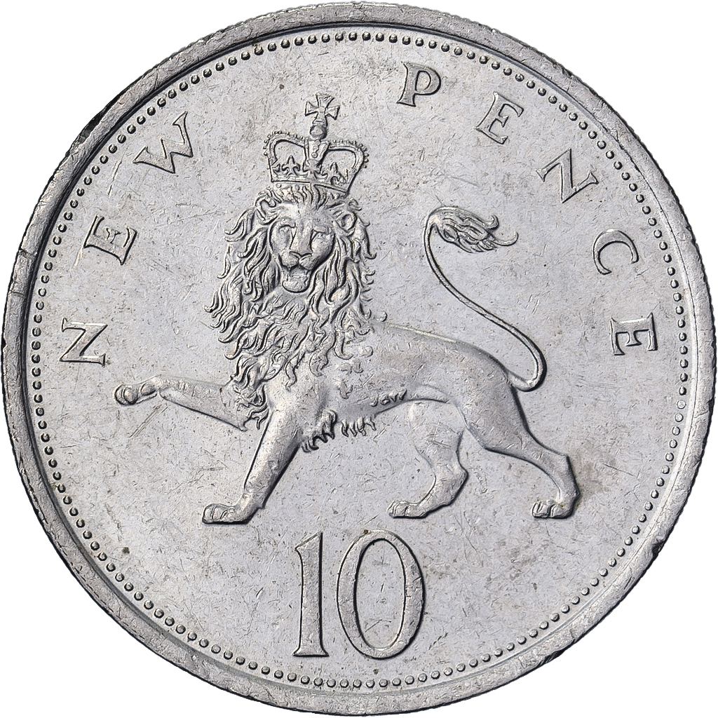 Great Britain, Elizabeth II, 10 New Pence, 1976, Copper-nickel, 