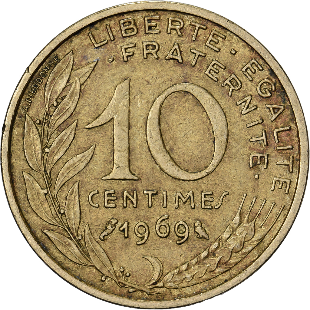 France, 10 Centimes, Marianne, 1969, Paris, Aluminum-Bronze, , Le