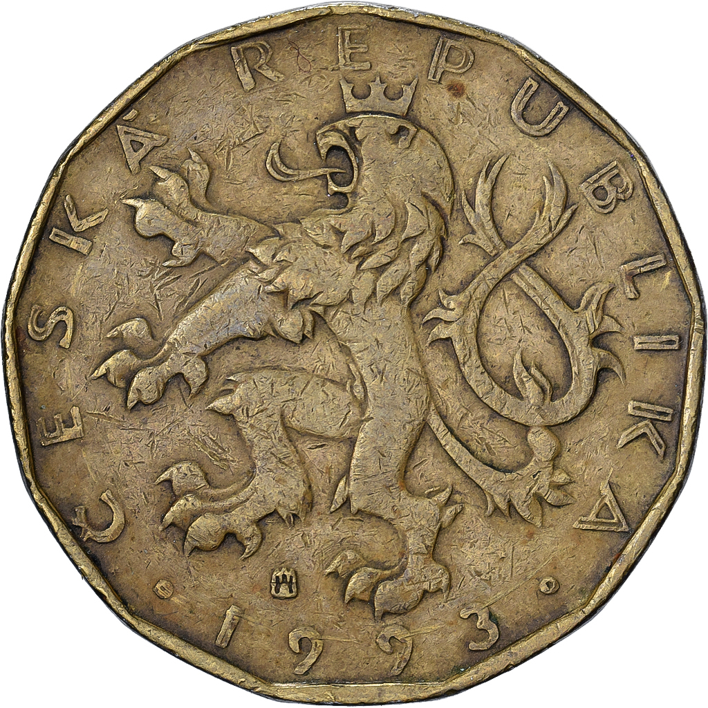 Czech Republic, 20 Korun, 1993, Brass plated steel, , KM:5