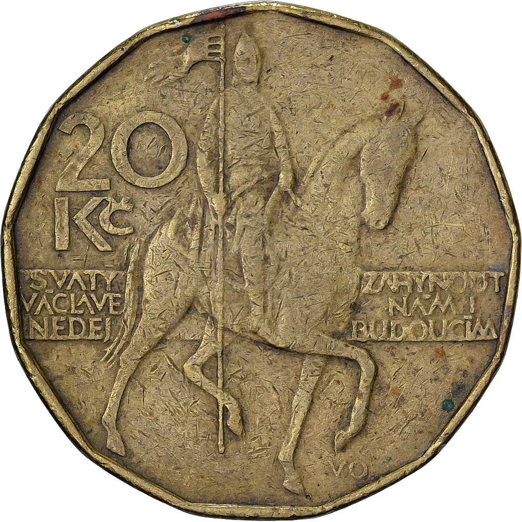 Czech Republic, 20 Korun, 1993, Brass plated steel, , KM:5