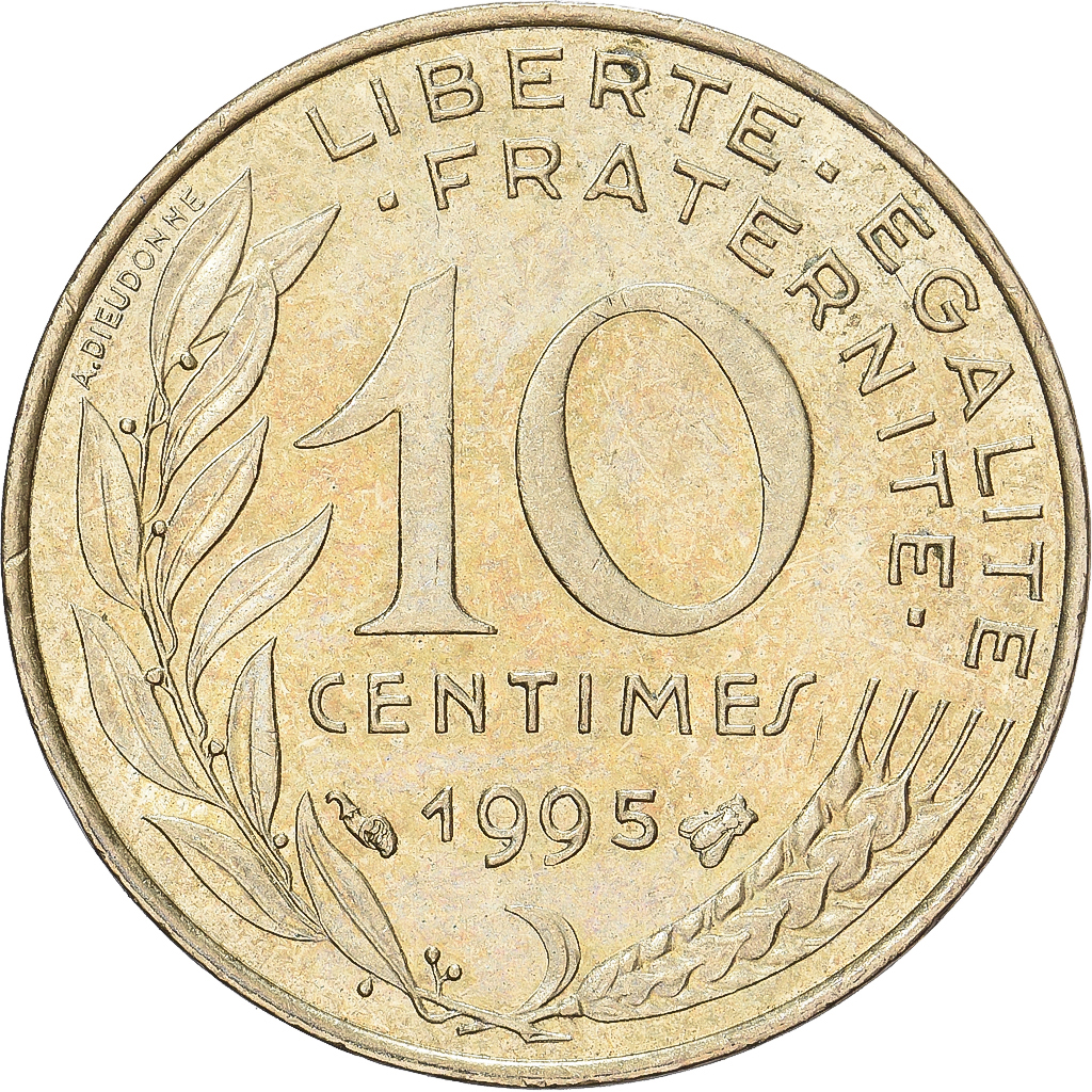 France, 10 Centimes, Marianne, 1995, Paris, Aluminum-Bronze, AU