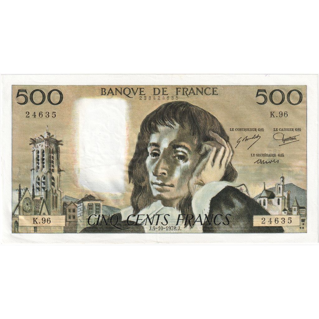 France, 500 Francs, Pascal, 1978-10-05, K.96, UNC(63)