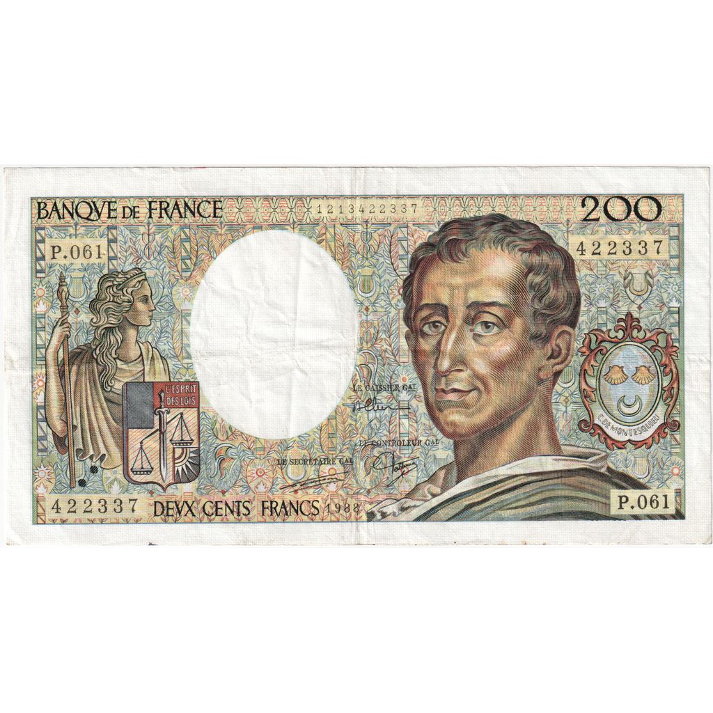 France, 200 Francs, Montesquieu, P.061, EF(40-45)