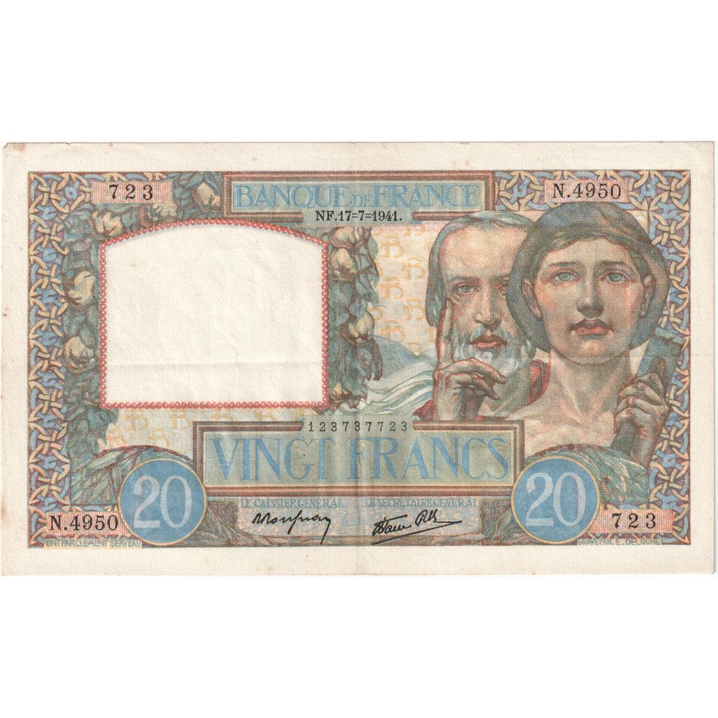 France, 20 Francs, Science et Travail, 1941-07-17, N.4950, EF(40-45)