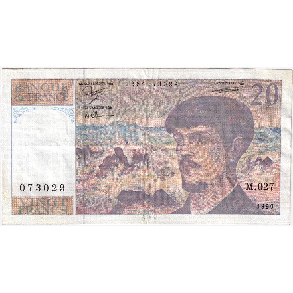 France, 20 Francs, Debussy, 1990, M.027, EF(40-45)