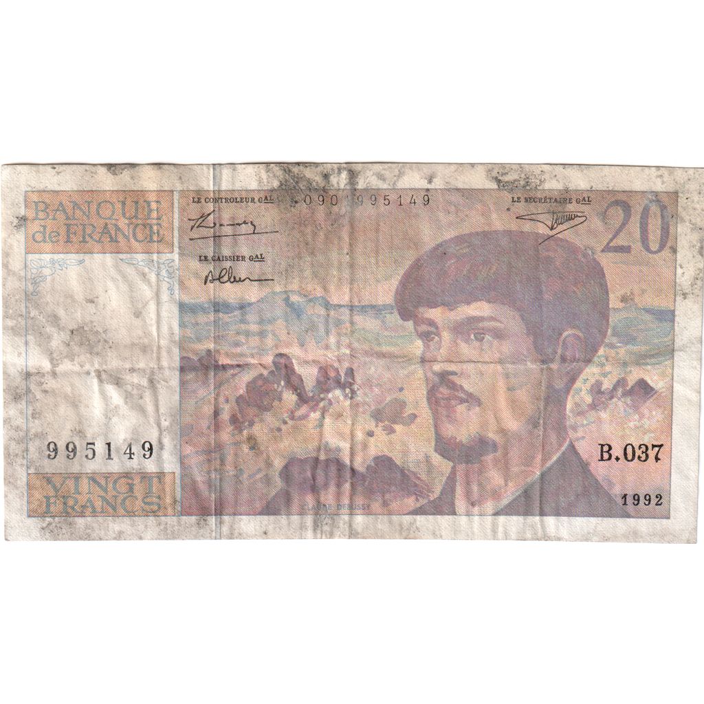 France, 20 Francs, Debussy, 1992, B.037, VF(20-25)