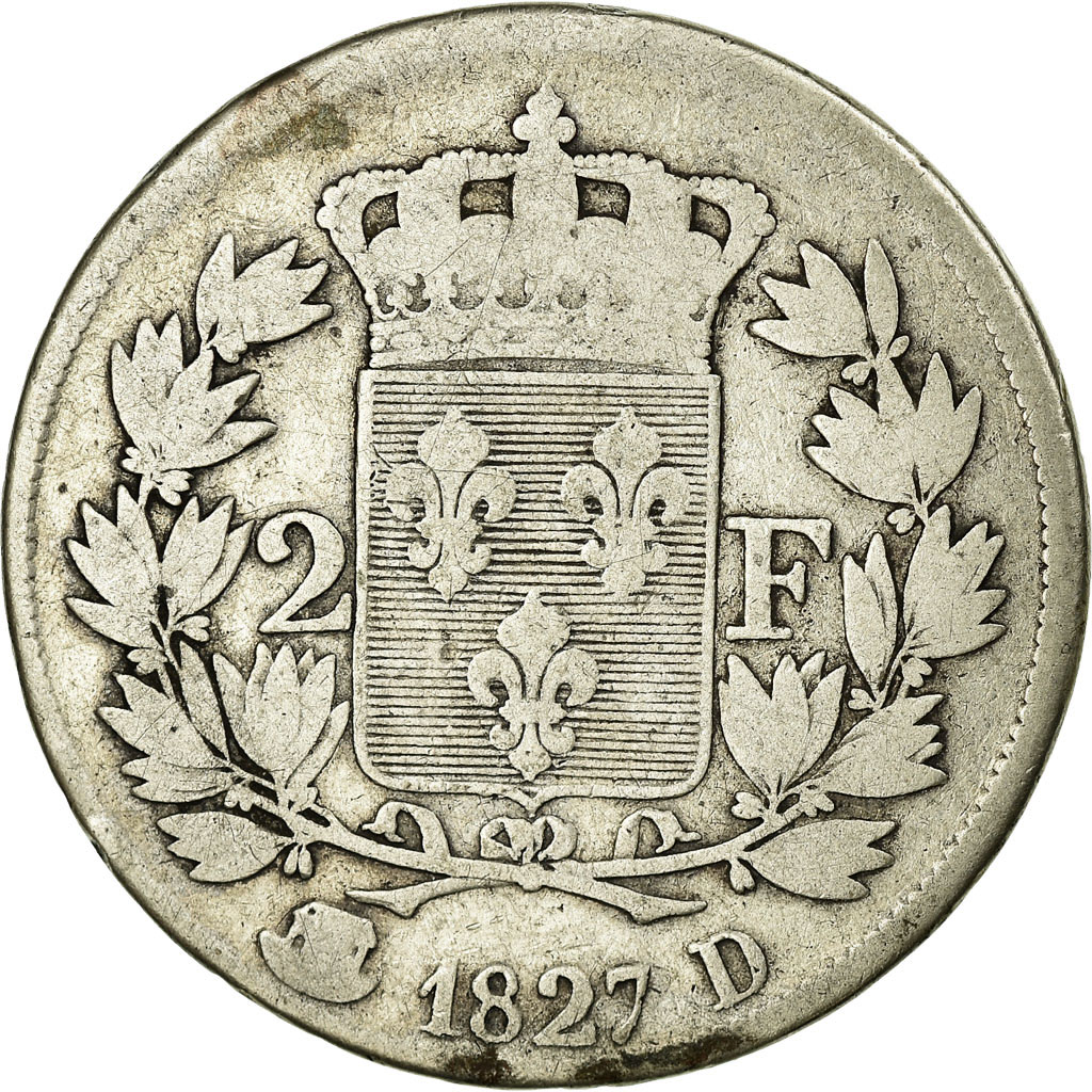 Coin, France, Charles X, 2 Francs, 1827, Lyon, , Silver, Gadoury:516