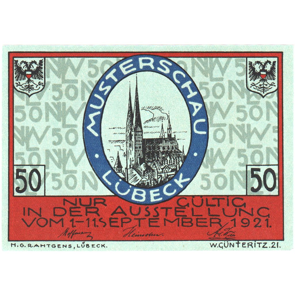 Alemania, Lübeck Nordische Woche Musterschau, 50 Pfennig, Blason, 1921